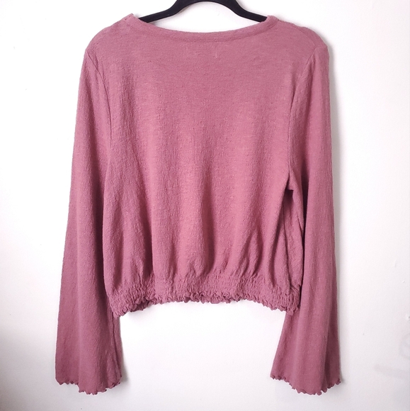 Madewell Texture & Thread Smocked Bell-Sleeve Top Autumn Berry Size L Boho - Picture 3 of 10